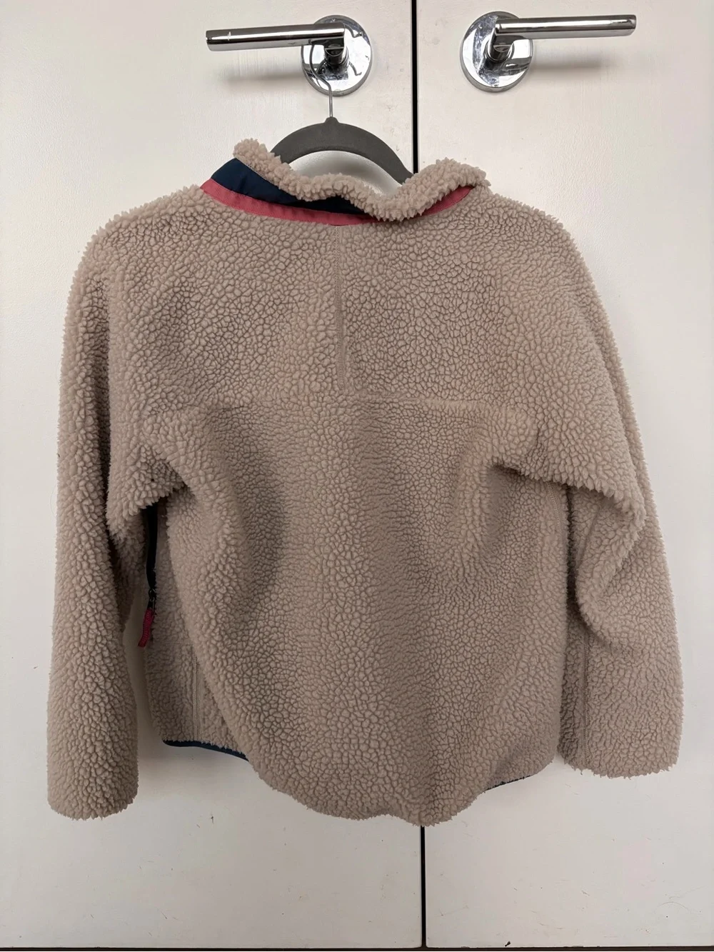 Patagonia Kids Taupe Sherpa Jacket with Navy & Pink Accents